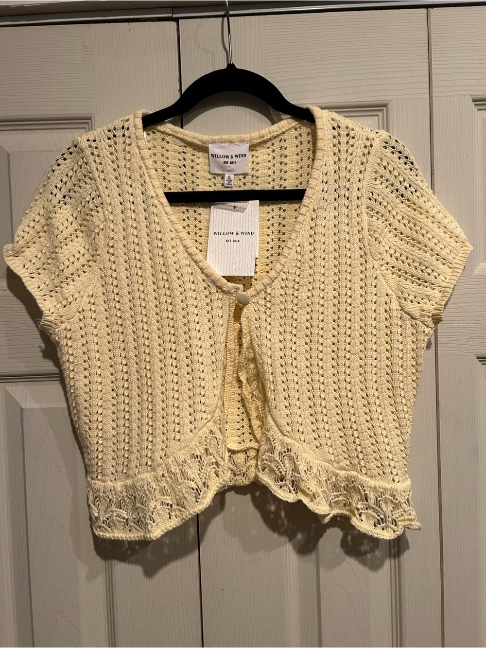 Yellow Crochet Short Sleeve Cardigan